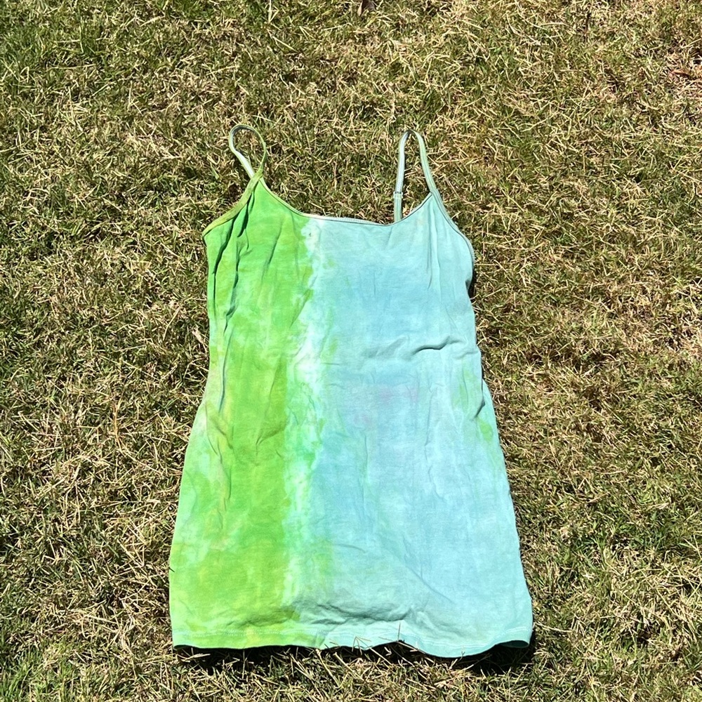 Green and blue tie dye tank top